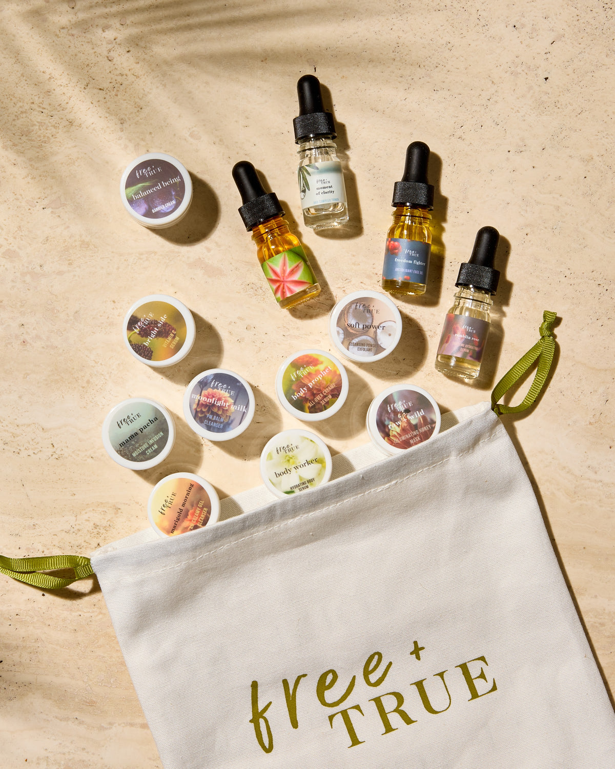 Discovery set — travel-size samples in the Love Your Skin pouch